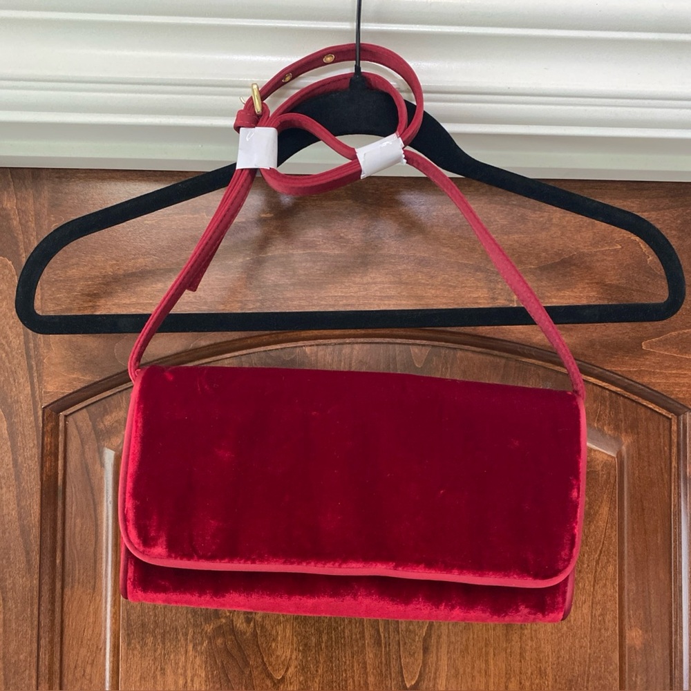 J. Crew Florence convertible clutch in velvet in ruby red new